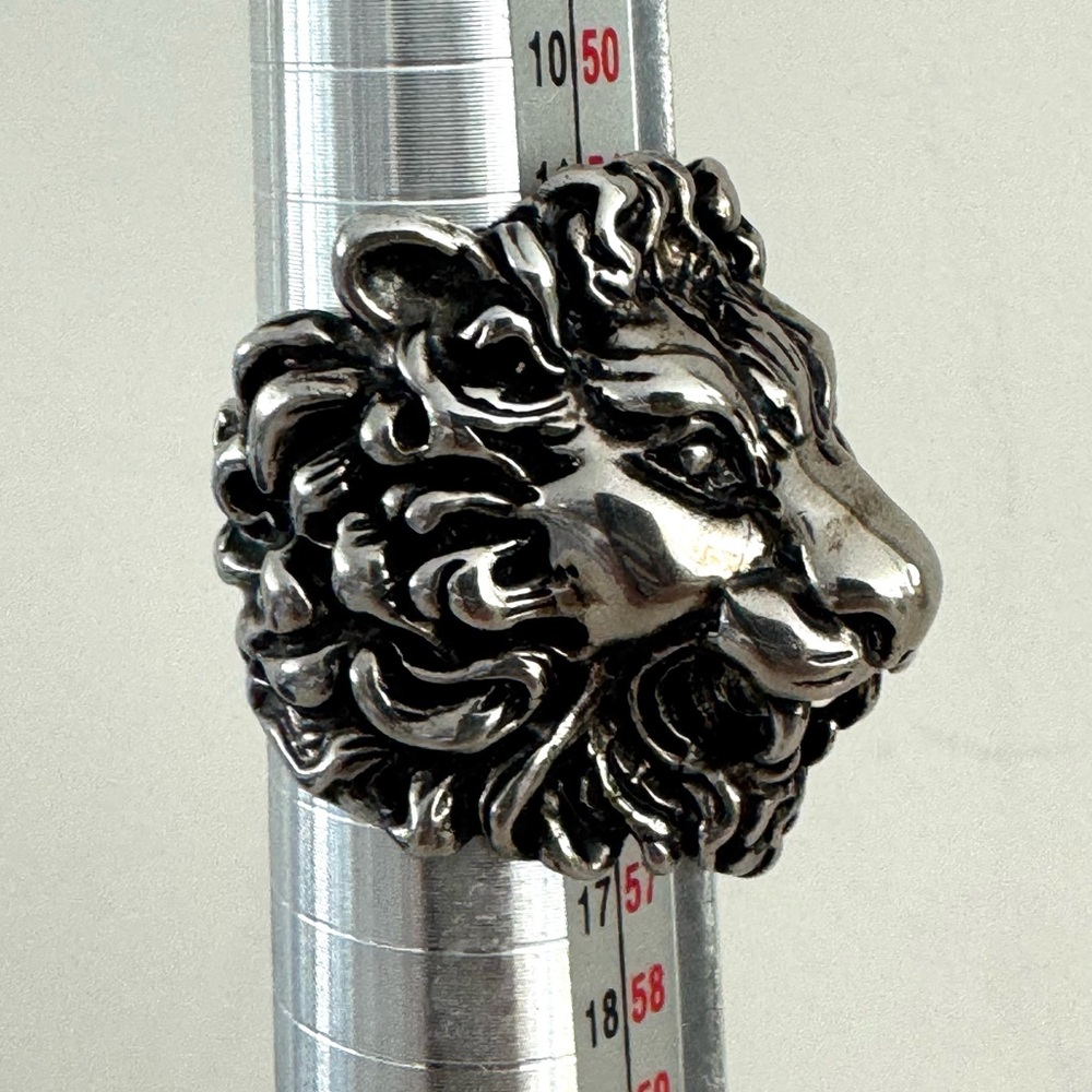 GUCCI Lion Head Ring Bold Statement Silver Tone Size 6.5-7 + Box & Pouch